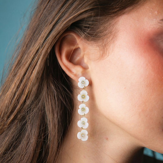 White, Gold, Clear Falling Flowers Earring